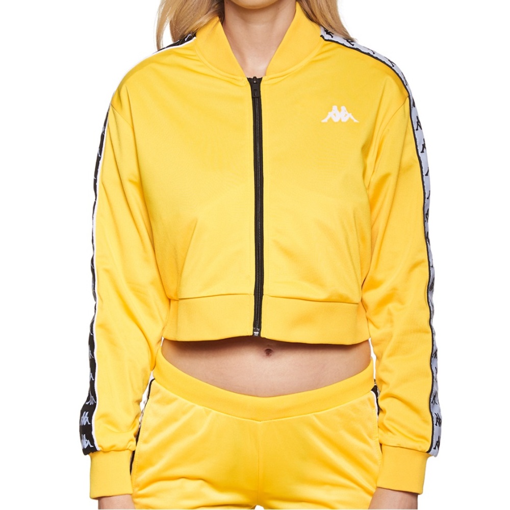 Comfy Cropped Original Kappa sweater, Zip Up. ( Color: Yellow, Size: Medium )